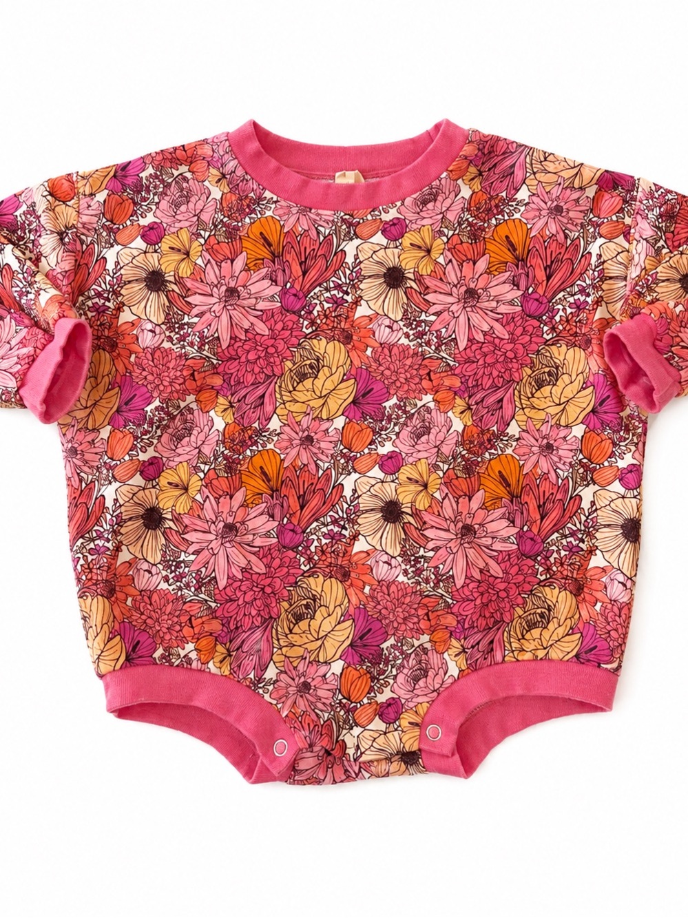 LPK Floral Bubble Romper 6-12M Pink Orange Cotton Long Sleeve Sweatshirt Romper